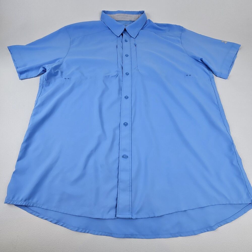 Under Armour Fishing Shirt Men's XL Blue Short Sleeve Button Up Outdoor